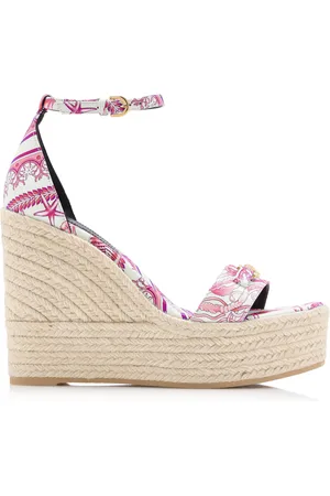 VERSACE La Vacanza Leather Espadrilles Wedge Sandals