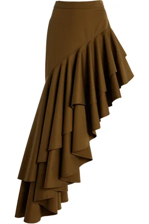 ADAM LIPPES Cortés Asymmetric Ruffled Cotton Twill Midi Skirt