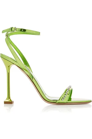 Miu Miu Crystal-Trimmed Metallic Leather Sandals
