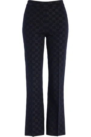 High Exclusive Kick Checked Stretch-Cotton Knit Cropped Flared Pants