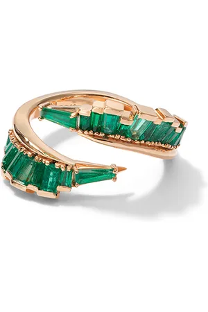 Nak Armstrong Ruched Open Coil 20K Rose Gold Emerald Ring