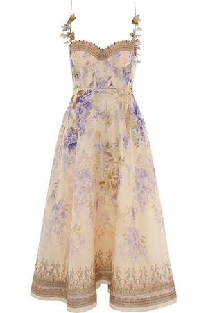 ZIMMERMANN Dawning Linen-Silk Corset Midi Dress