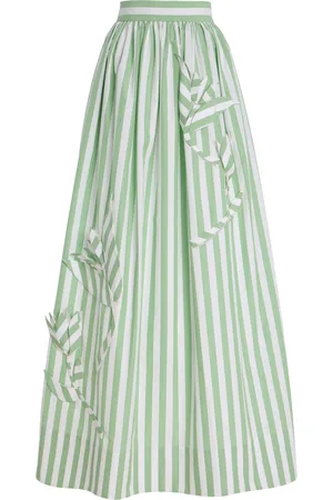 Oscar de la Renta Exclusive Riviera Appliquéd Striped Cotton Midi Skirt