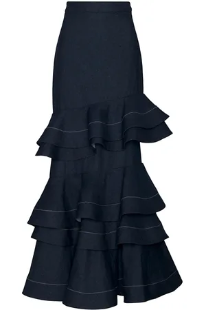 Andres Otalora Mi Memoria Ruffled Denim Maxi Skirt