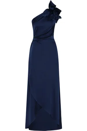 Andres Otalora Nocturna Asymmetric Embellished Satin Maxi Dress