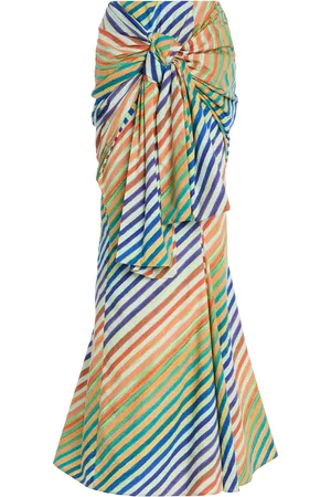 Christopher John Rogers Crayon-Striped Cotton-Poplin Sarong Skirt