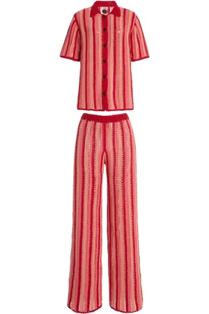Akoia Swim Exclusive Riviera Striped Cotton-Crochet Pant Set