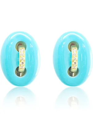 JENNA BLAKE 18K Yellow Gold Diamond And Turquoise Stud Earrings