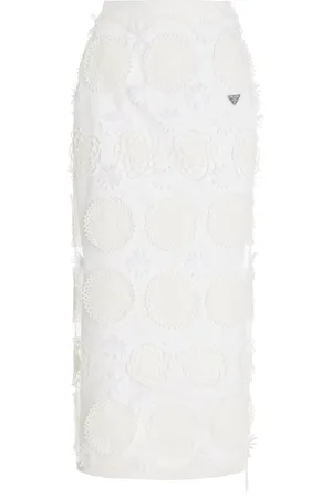 Prada Duchesse Embroidered Silk Midi Skirt