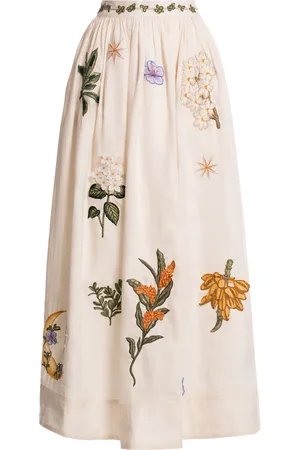 Agua by Agua Bendita Tangelo Embroidered Linen Maxi Skirt