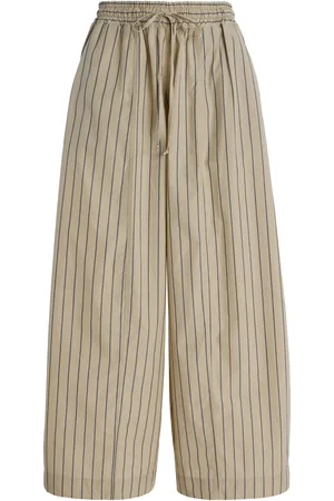 YAITTE Soller Pinstriped Cotton Wide-Leg Pants