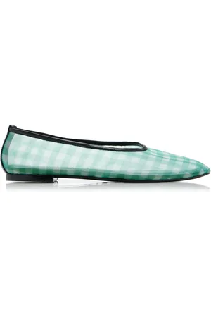 Staud Alba Gingham-Mesh Ballet Flats