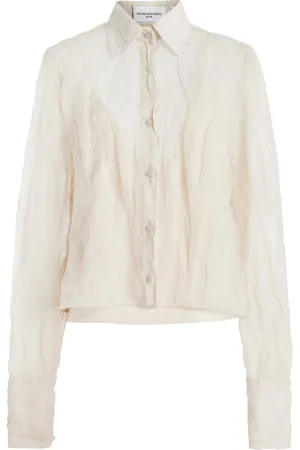BRANDON MAXWELL The Billie Shrunken Metallic Organza Shirt