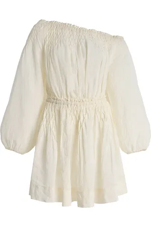 MERLETTE Vittoria Smocked Linen Mini Dress