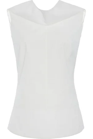 BRANDON MAXWELL The Bowie Draped Cotton Poplin Top