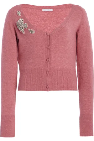 Erdem Cropped Embroidered Knit Cardigan
