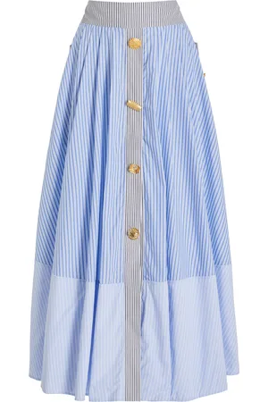 FRANCOISE Exclusive Joe Buttoned Striped Cotton Midi Skirt