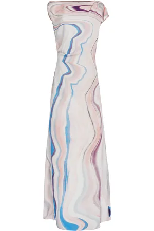 DEL CORE Asymmetric Printed Satin Maxi Dress
