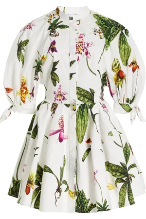 Oscar de la Renta Puff-Sleeve Cotton Poplin Mini Dress