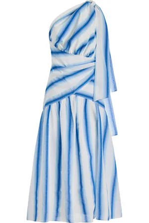 Rosie Assoulin Exclusive Accordion One-Shoulder Striped-Poplin Maxi Dress