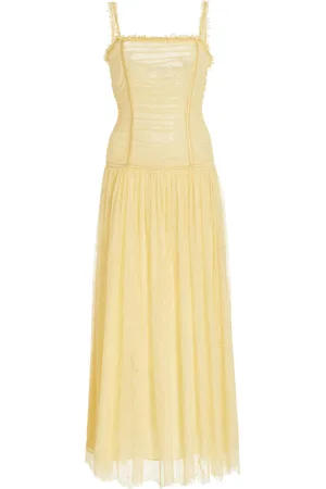 ULLA JOHNSON Florelle Ruched French Chantilly Lace Maxi Dress
