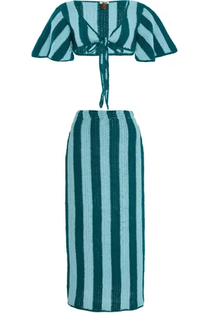 Akoia Swim Exclusive Riviera Striped Cotton-Crochet Skirt Set