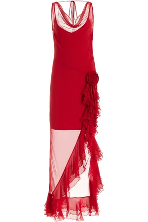 De La Vali Azura Ruffled Chiffon Midi Dress