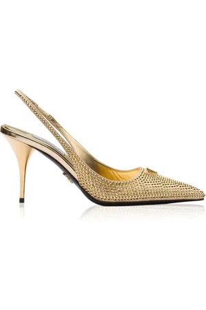 Prada Crystal-Embellished Satin Slingback Pumps