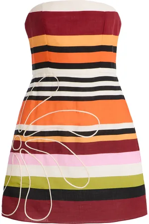Cala De La Cruz Exclusive Roma Embroidered Striped-Linen Mini Dress