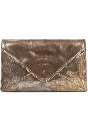 DRIES VAN NOTEN Lizard-Effect Metallic-Leather Envelope Clutch