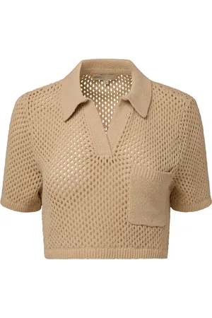 ONIA Crochet-Knit Cropped Polo Top