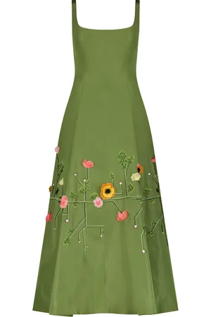 LELA ROSE Floral-Appliqued Midi Dress