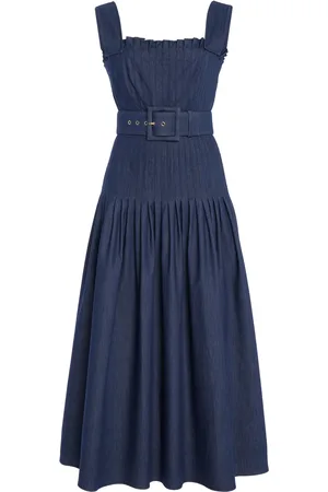 Carolina Herrera Pleated Cotton Chambray Twill Midi Dress