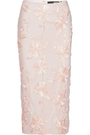 ROTATE Floral-Appliquéd Mesh Midi Skirt