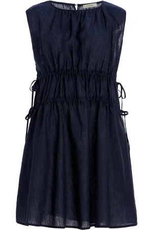 ASCENO The Como Gathered Linen Mini Dress