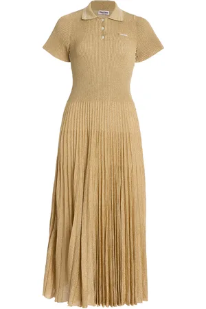 Miu Miu Metallic Ribbed-Knit Midi Dress