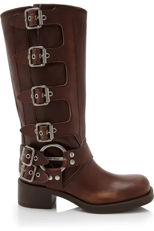 Miu Miu Stivali Buckle-Detailed Leather Knee Boots