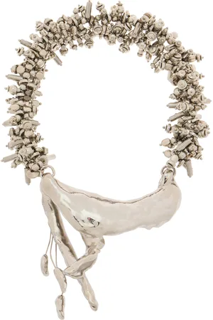 DRIES VAN NOTEN Sculptural Flower Embroidery Bead Collar Necklace