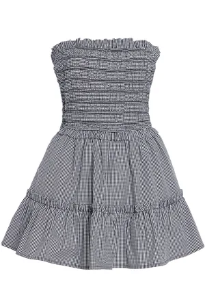 SEA Neci Shirred Gingham Cotton Mini Dress