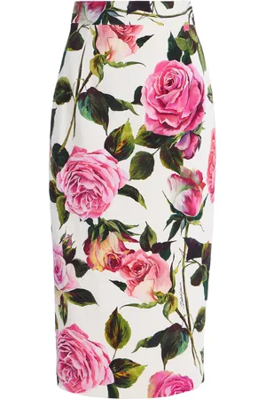 Dolce & Gabbana Rose-Print Cotton-Blend Midi Skirt