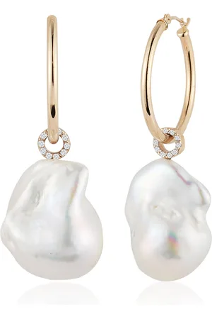 Mateo 14kt Yellow Gold Diamond; Baroque Pearl Earrings