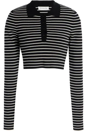 The Frankie Shop Giselle Cropped Striped Knit Polo Shirt