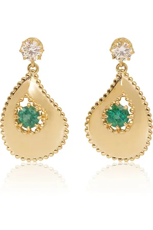 JENNA BLAKE Paisley 18K Yellow Diamond; And Emerald Earrings