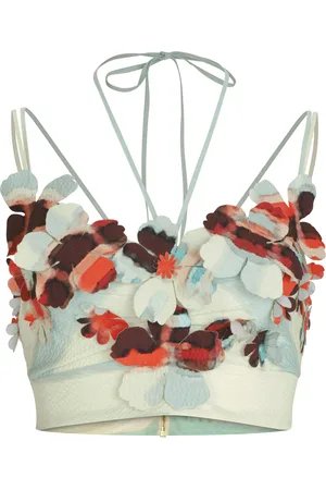 Silvia Tcherassi Kim Floral-Appliquéd Stretch-Cotton Crop Top