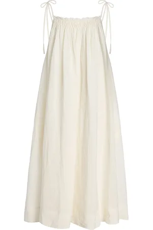 MERLETTE Laurus Smocked Linen Midi Dress