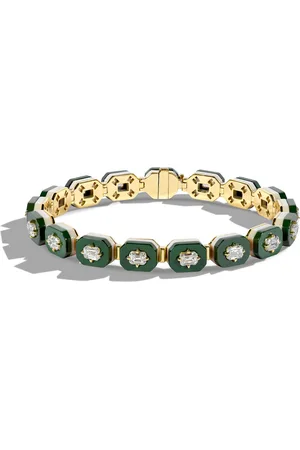 Minty 18k Yellow Gold Deuce Court Ceramic Diamond Tennis Bracelet