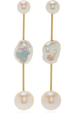 White/Space Cloudbar 14K Yellow Gold Pearl Drop Earrings