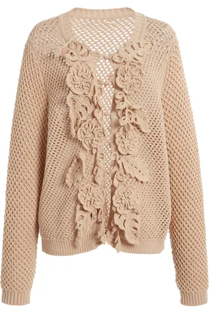 Elie saab Ruffled Mesh Cotton Knit Cardigan