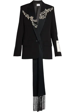 Erdem Scarf-Detailed Embroidered Virgin-Wool Blazer
