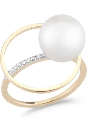 Mateo Orbit 14K Yellow Diamond; Pearl Ring